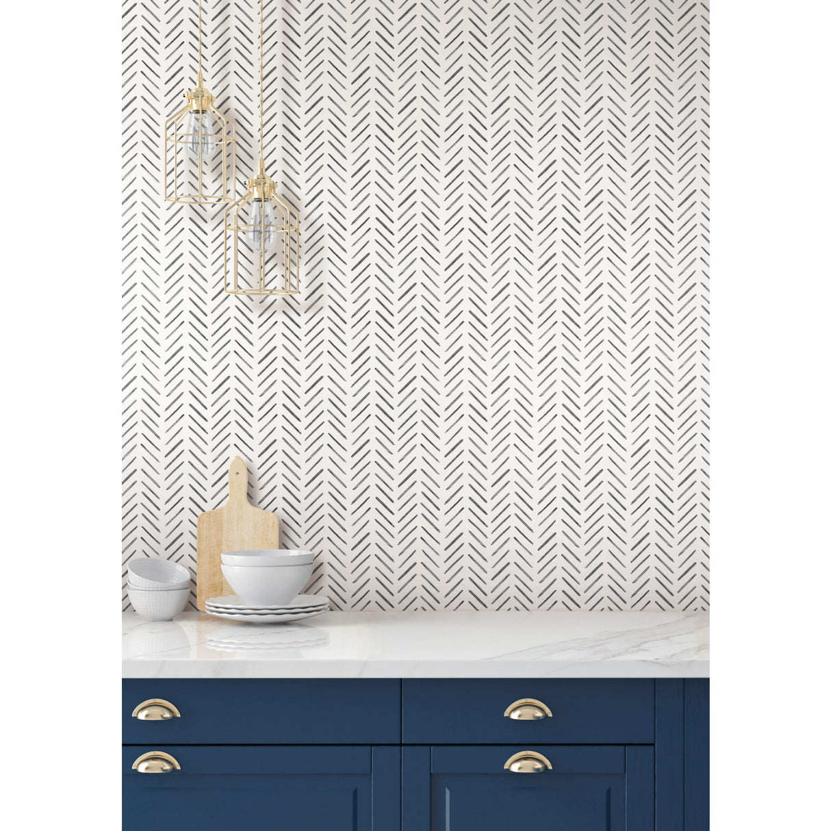 York CV4454 Painted Herringbone Black Wallpaper