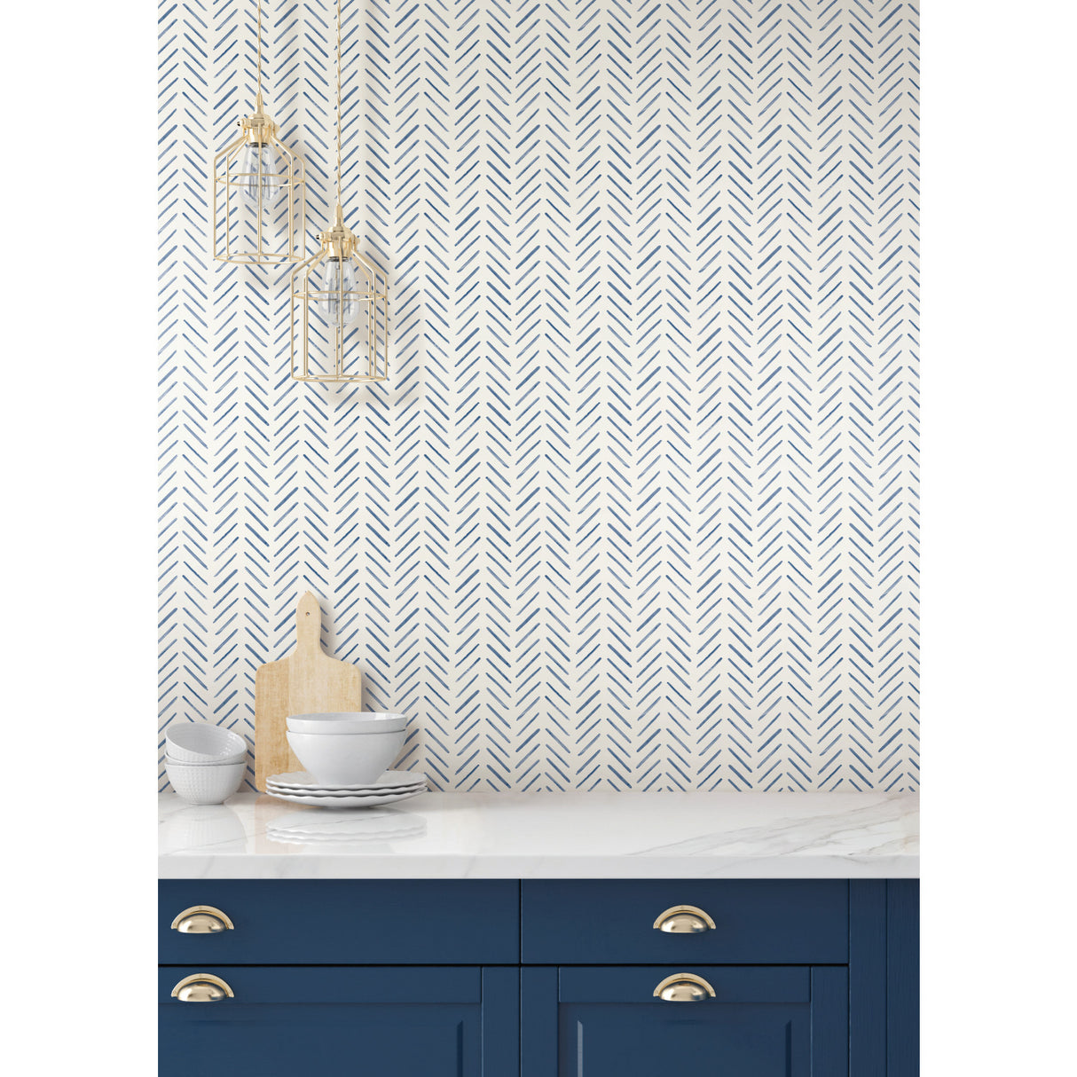 York CV4455 Painted Herringbone Navy Wallpaper