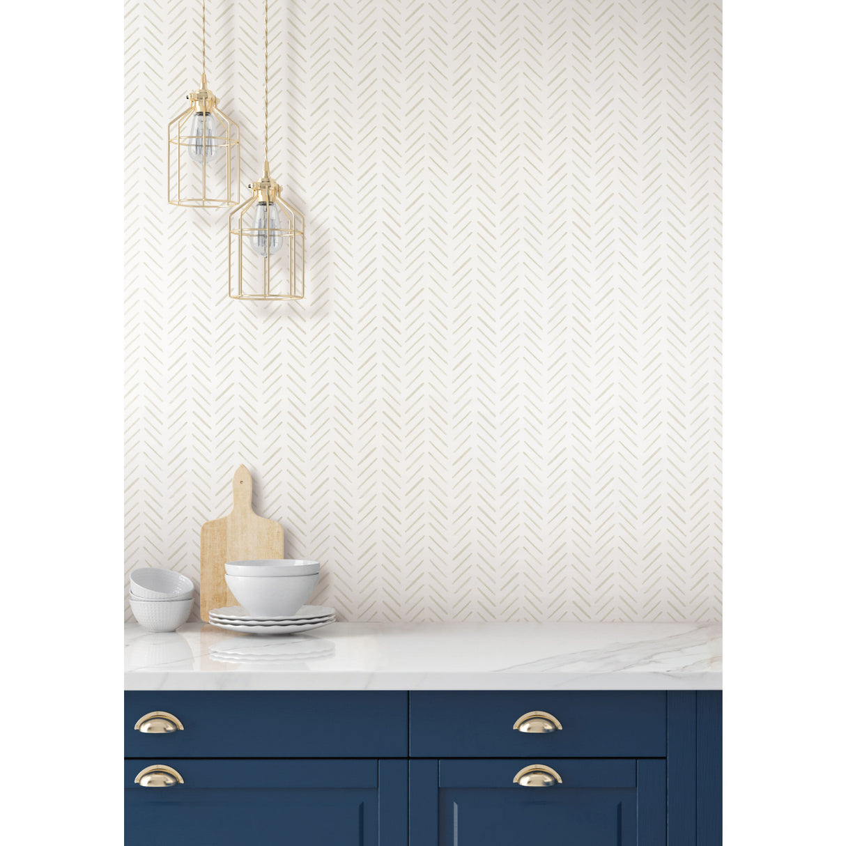 York CV4456 Painted Herringbone Off White Wallpaper