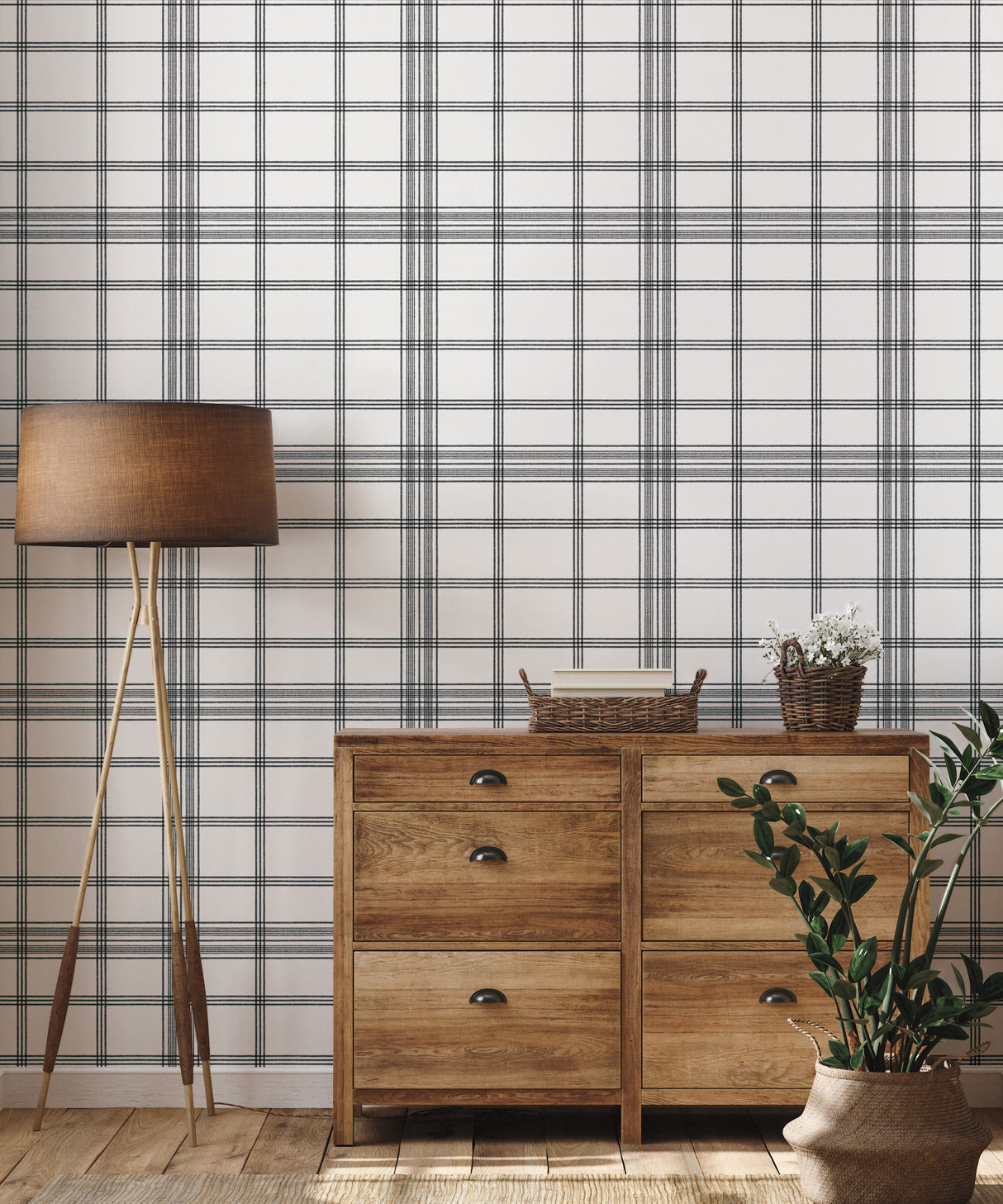 York CV4464 Charter Plaid Black Wallpaper