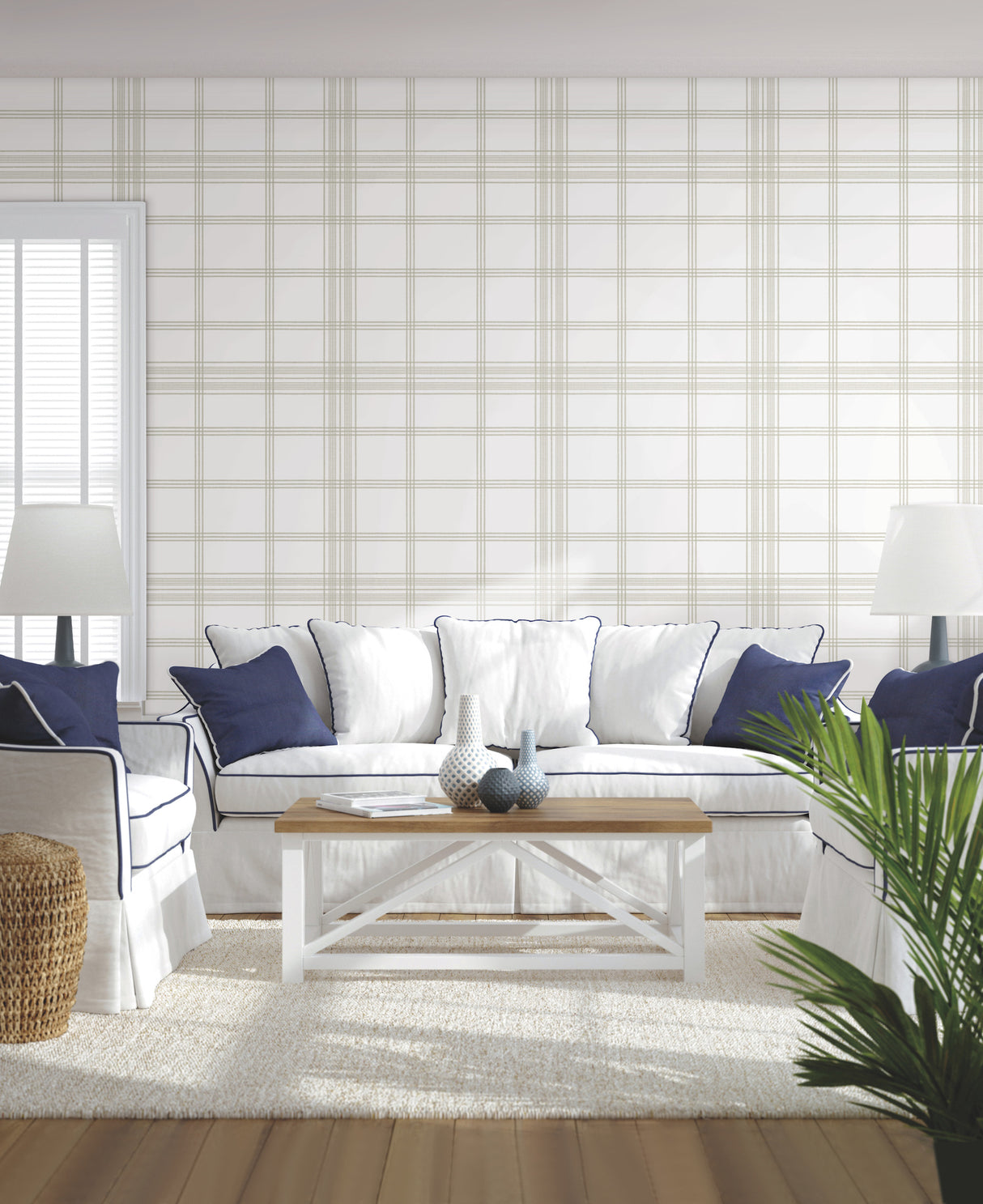York CV4466 Charter Plaid Off White Wallpaper