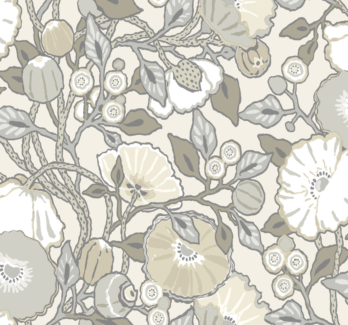 York CY1519 Grey Vincent Poppies Wallpaper