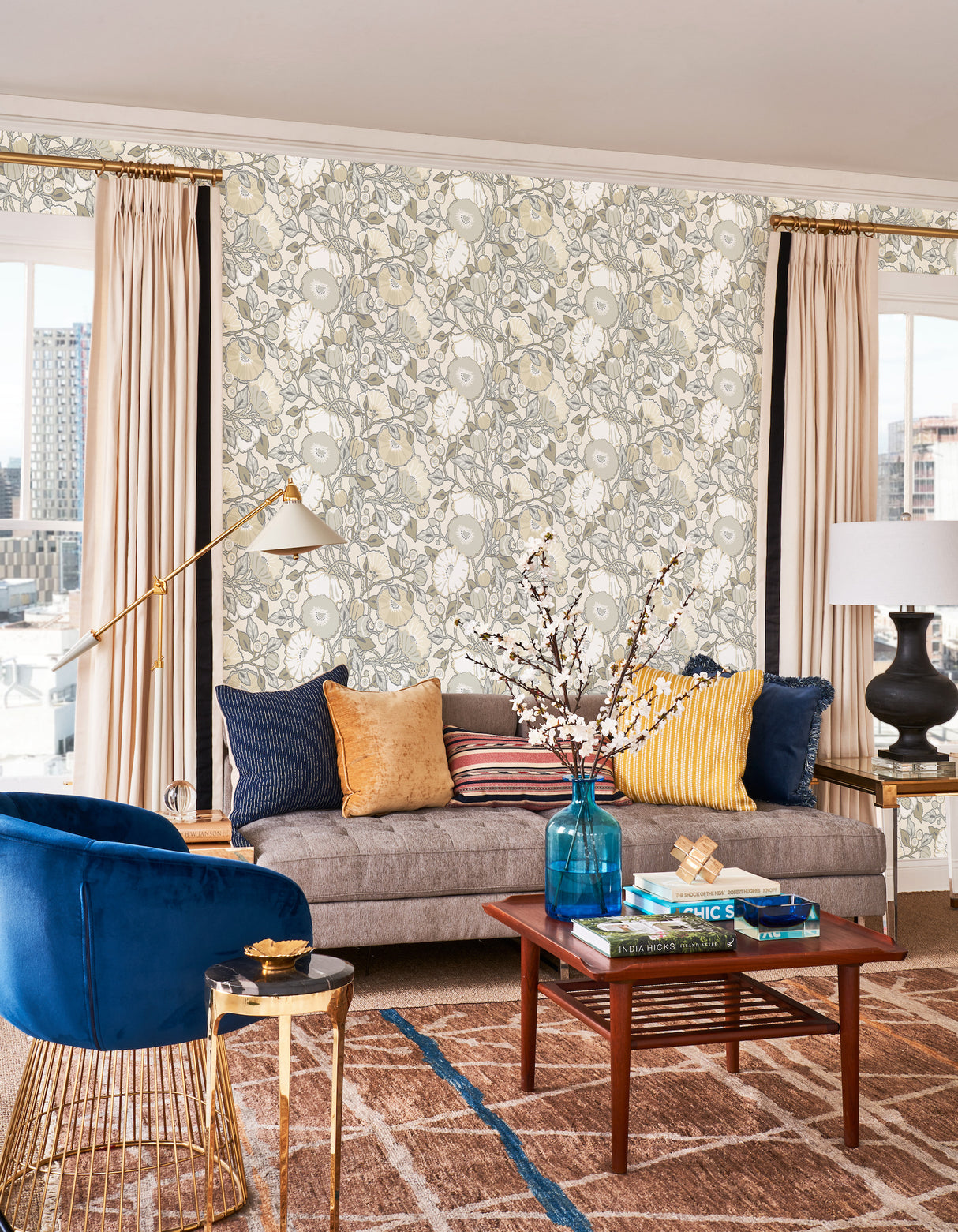 York CY1519 Grey Vincent Poppies Wallpaper