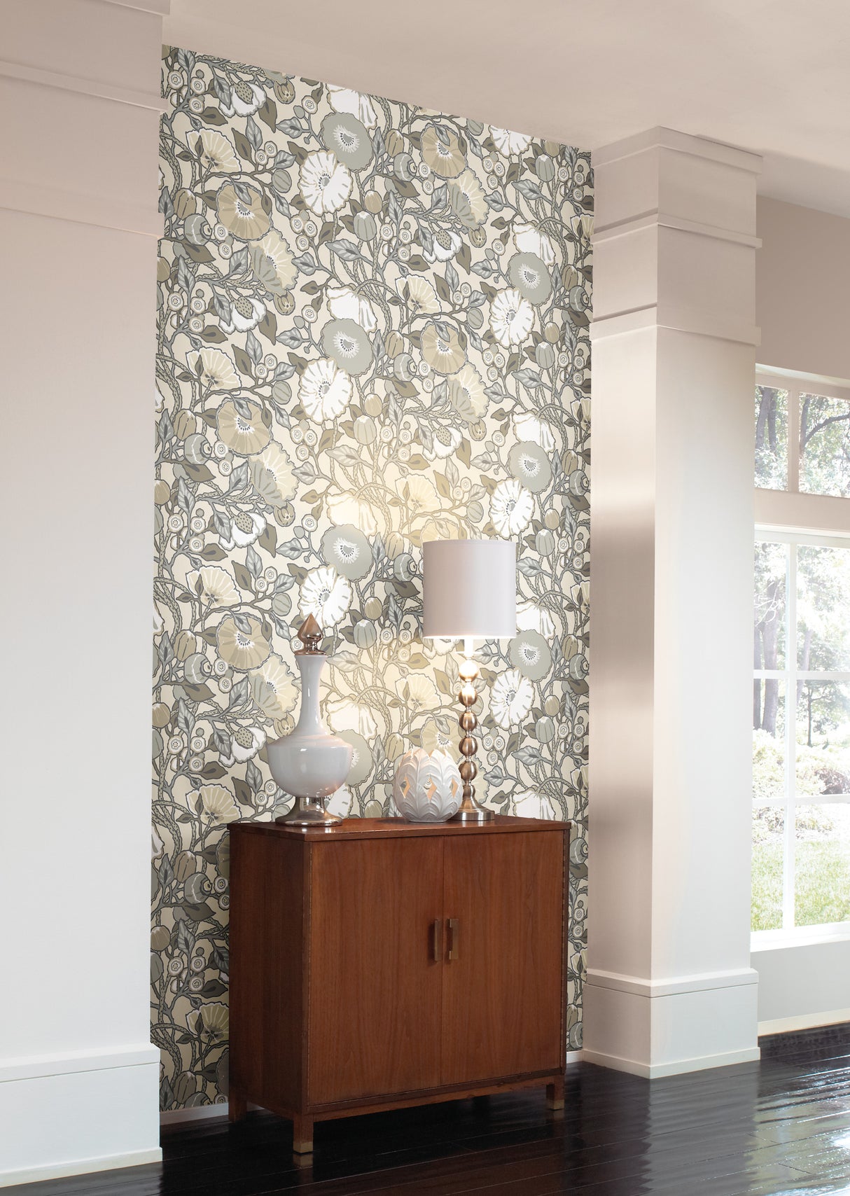 York CY1519 Grey Vincent Poppies Wallpaper