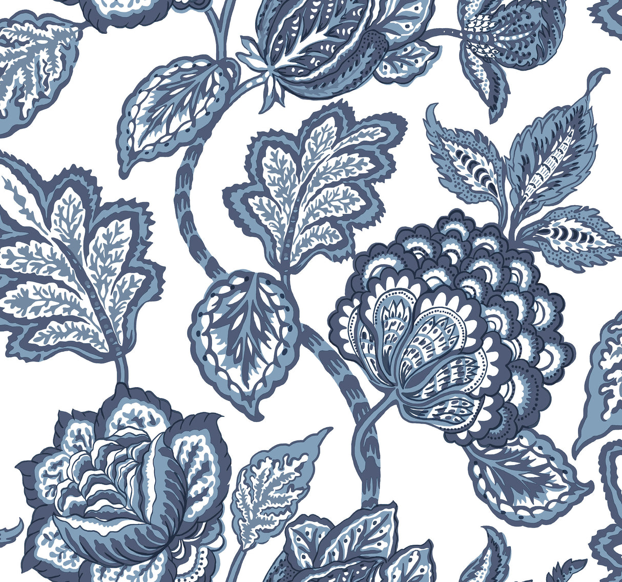 York CY1535 White & Blue Midsummer Jacobean Wallpaper