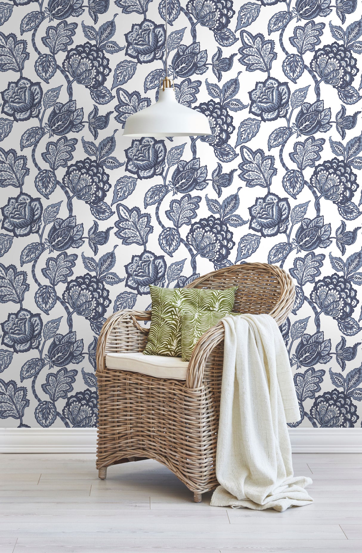 York CY1535 White & Blue Midsummer Jacobean Wallpaper