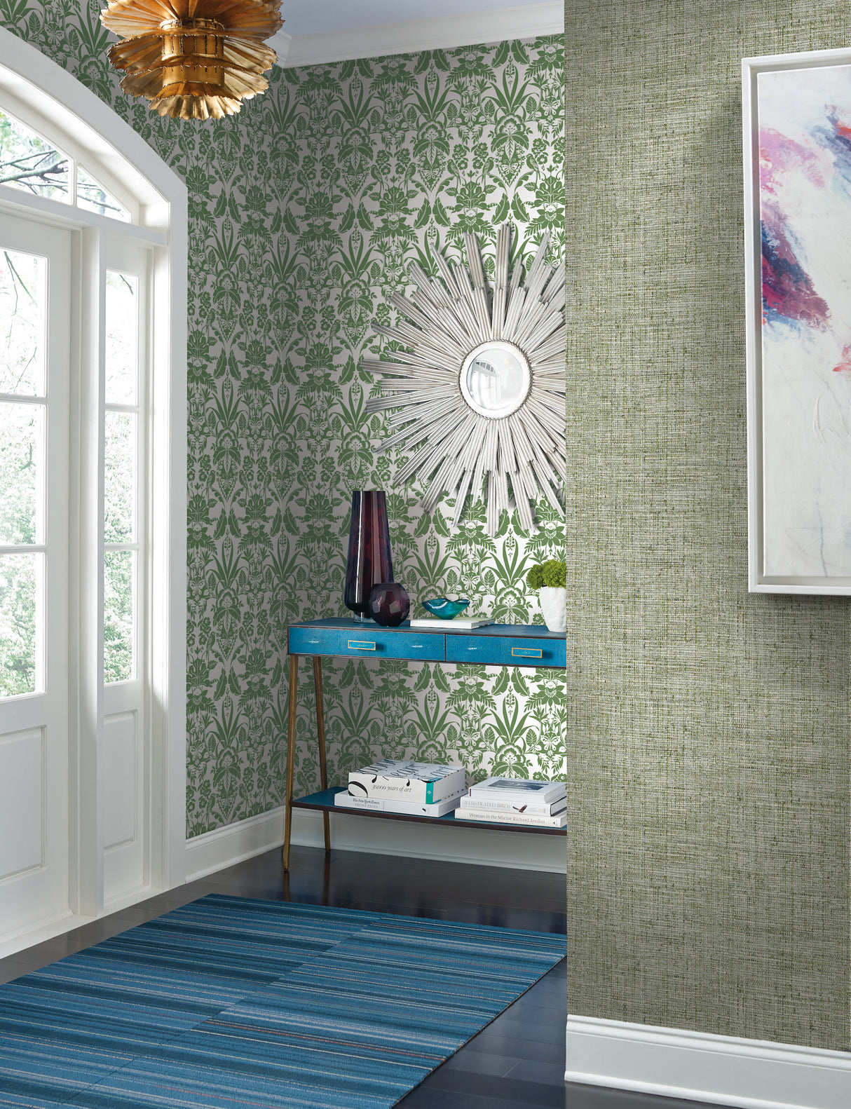 York CY1561 Papyrus Weave Green Wallpaper