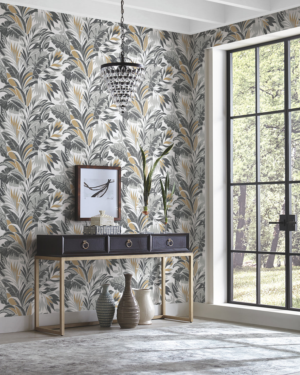 York CY1567 Palm Silhouette Black & Gold Wallpaper