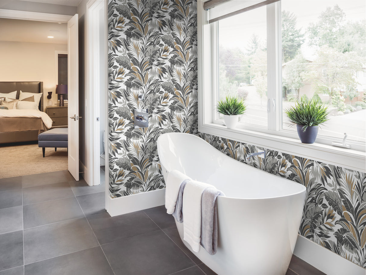 York CY1567 Palm Silhouette Black & Gold Wallpaper