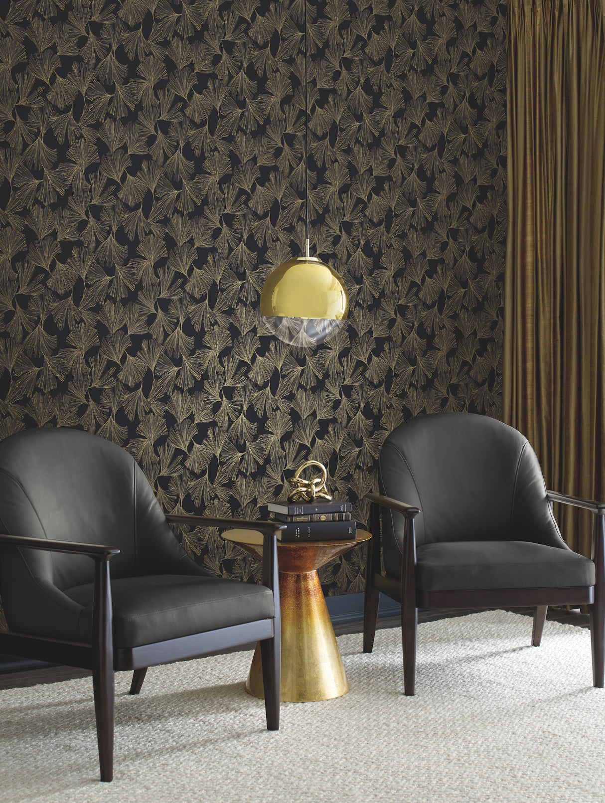 York DD3742 Gingko Toss Black Wallpaper