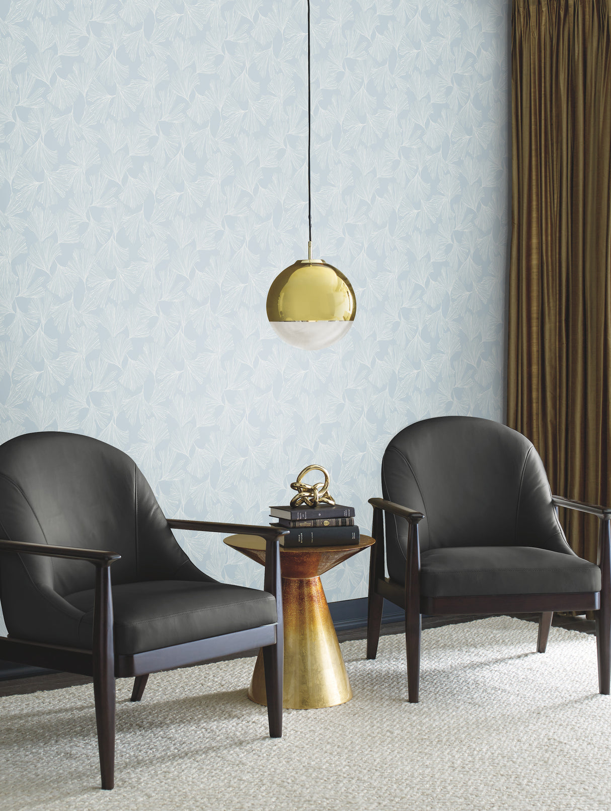 York DD3743 Gingko Toss Blue Wallpaper