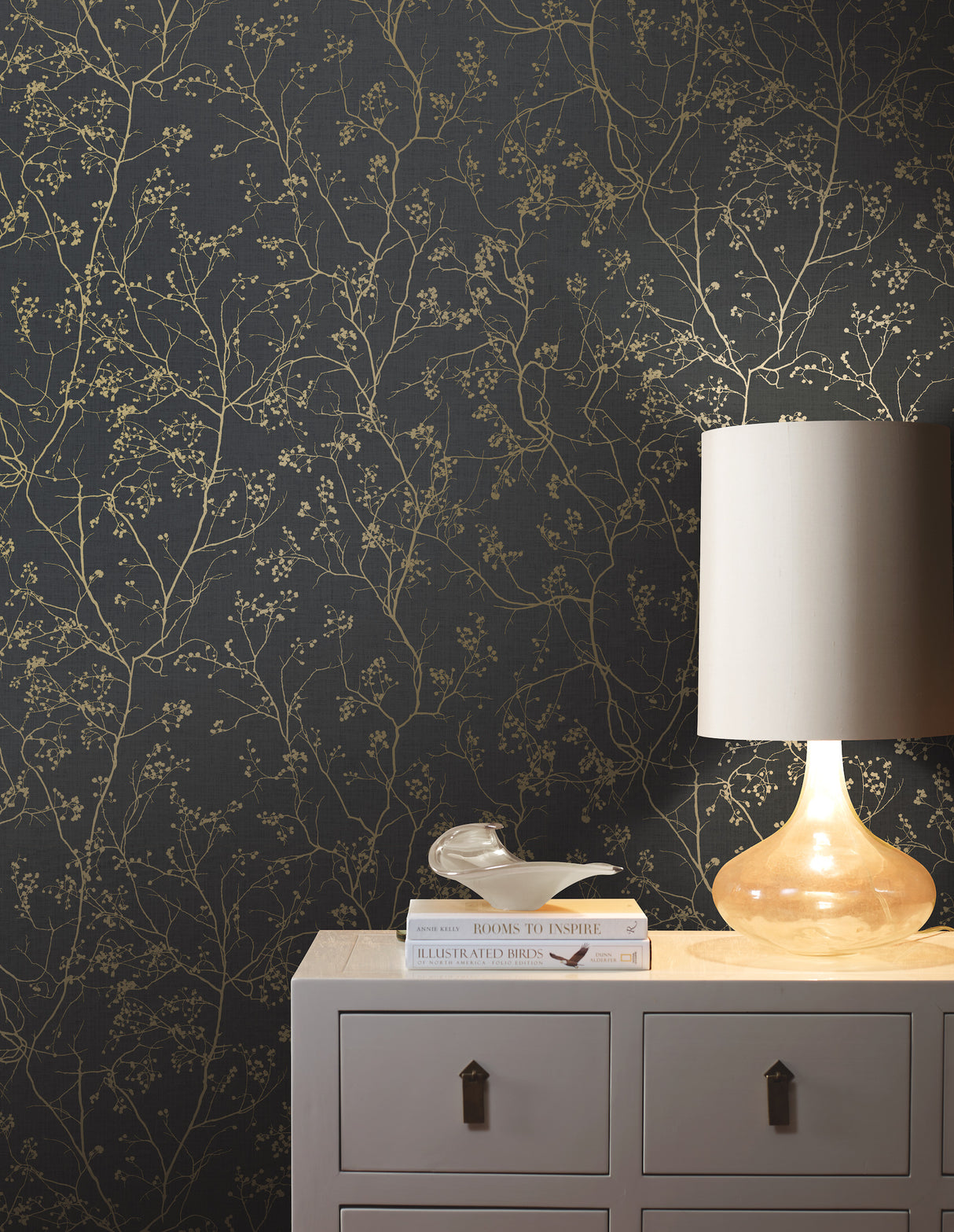 York DD3811 Luminous Branches Black & Gold Wallpaper