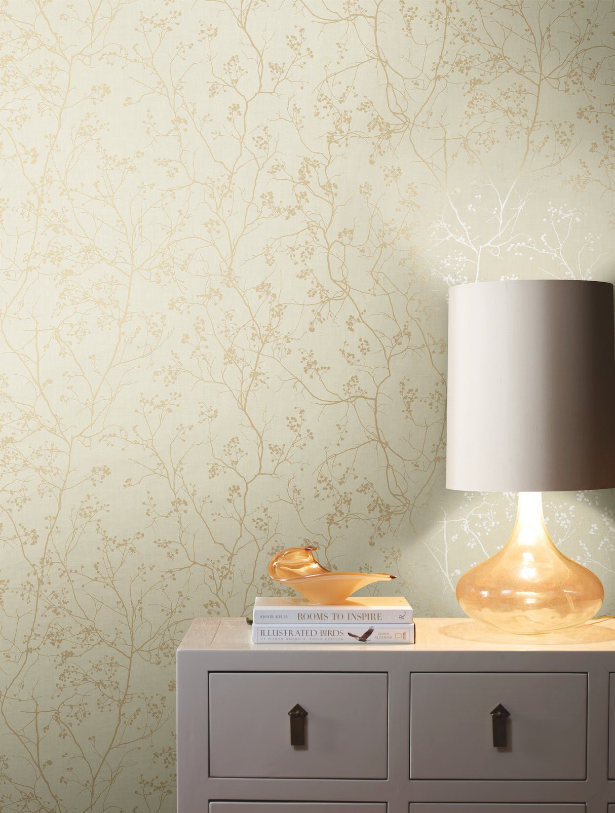 York DD3812 Luminous Branches Cream & Gold Wallpaper