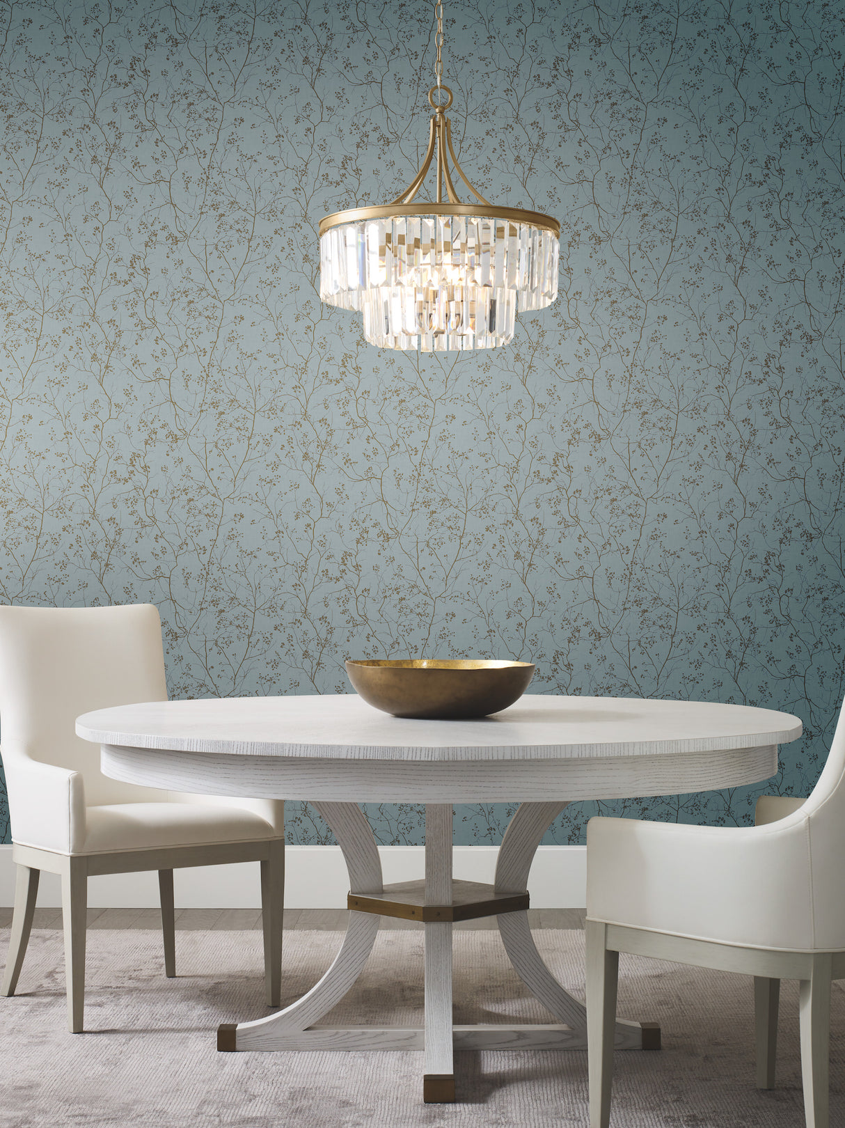 York DD3813 Luminous Branches Blue & Gold Wallpaper