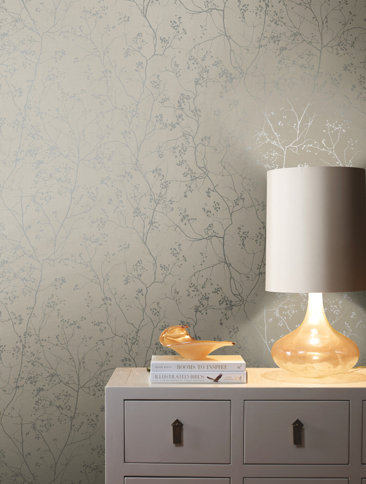 York DD3814 Luminous Branches Grey & Silver Wallpaper