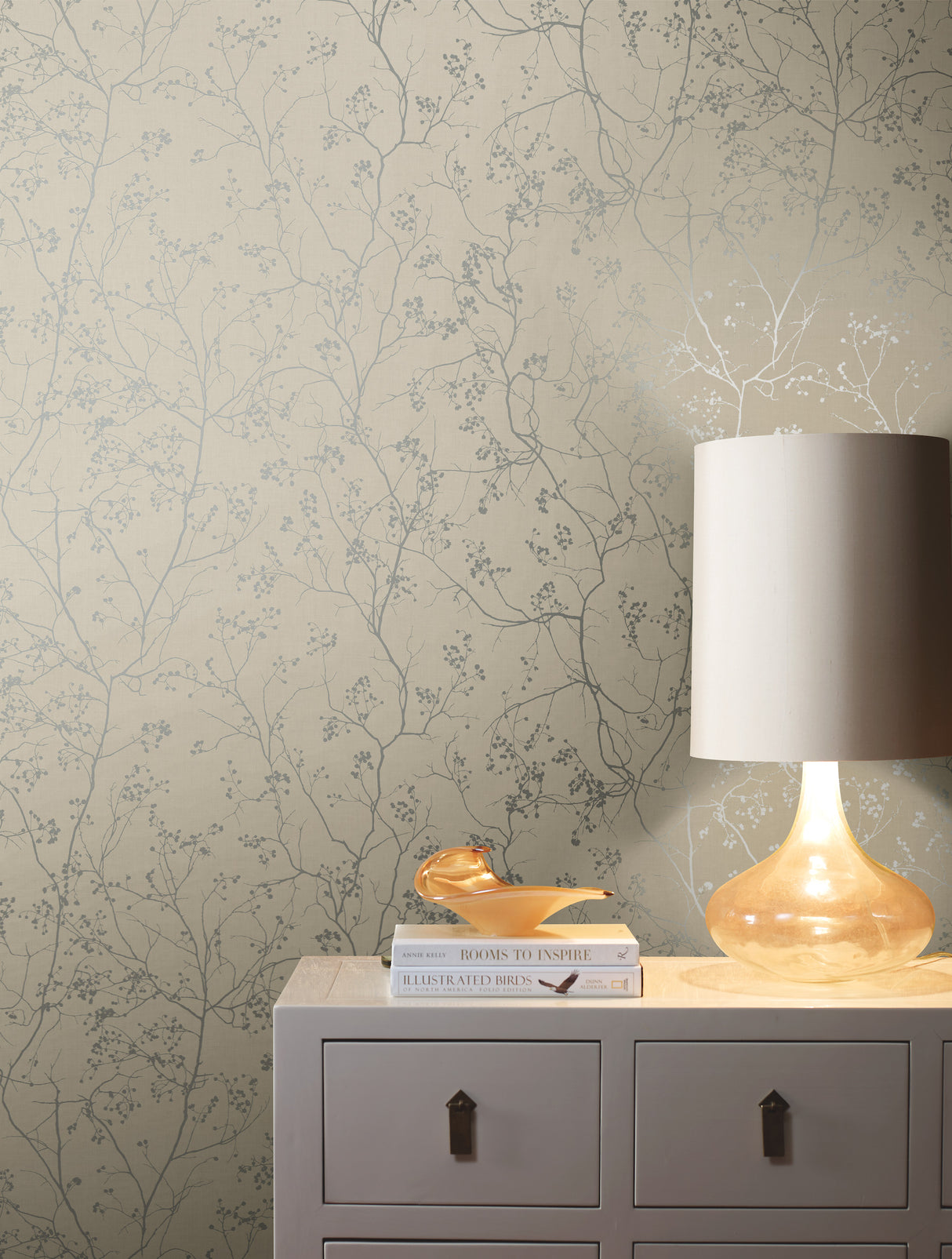 York DD3815 Luminous Branches Taupe & Silver Wallpaper