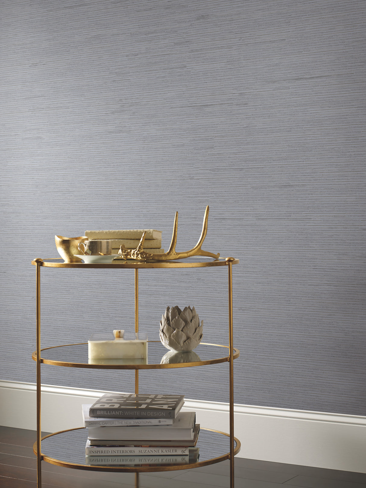 York DD3834 Ribbon Bamboo Blue & Silver Metallic Wallpaper
