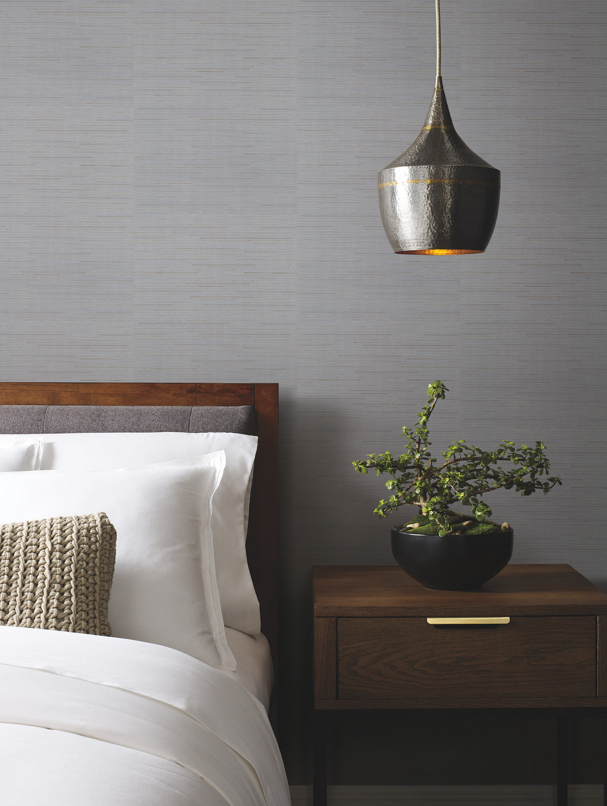 York DD3834 Ribbon Bamboo Blue & Silver Metallic Wallpaper