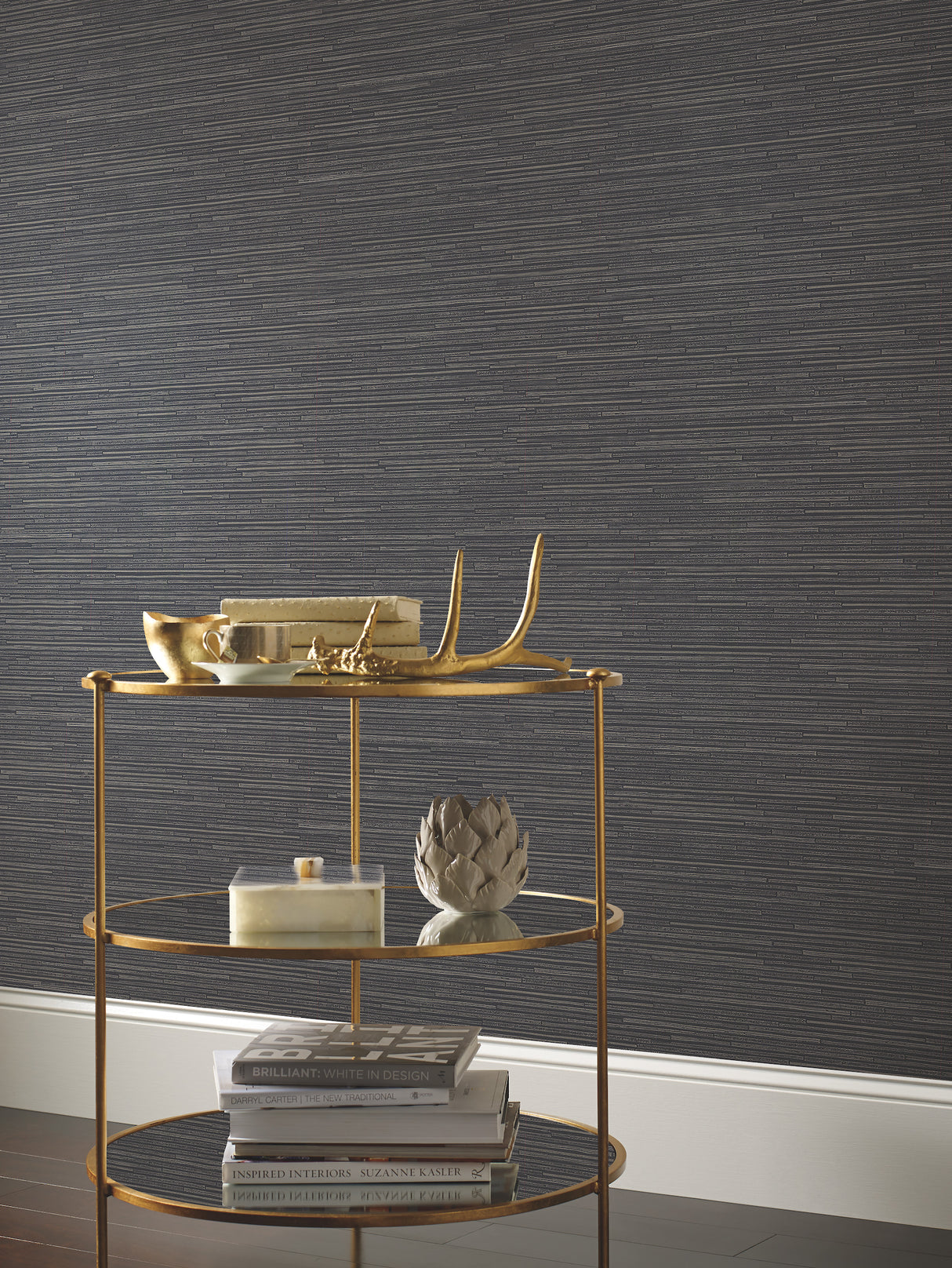 York DD3835 Ribbon Bamboo Black & Silver Metallic Wallpaper