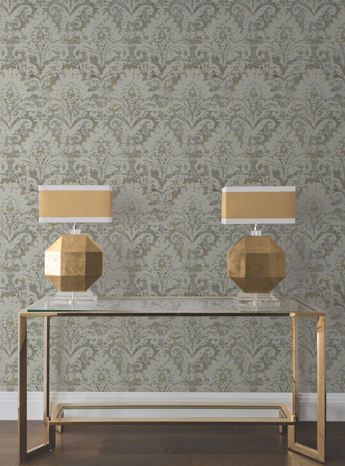 Eade’s Velvet Crush Damask Taupe & Gold