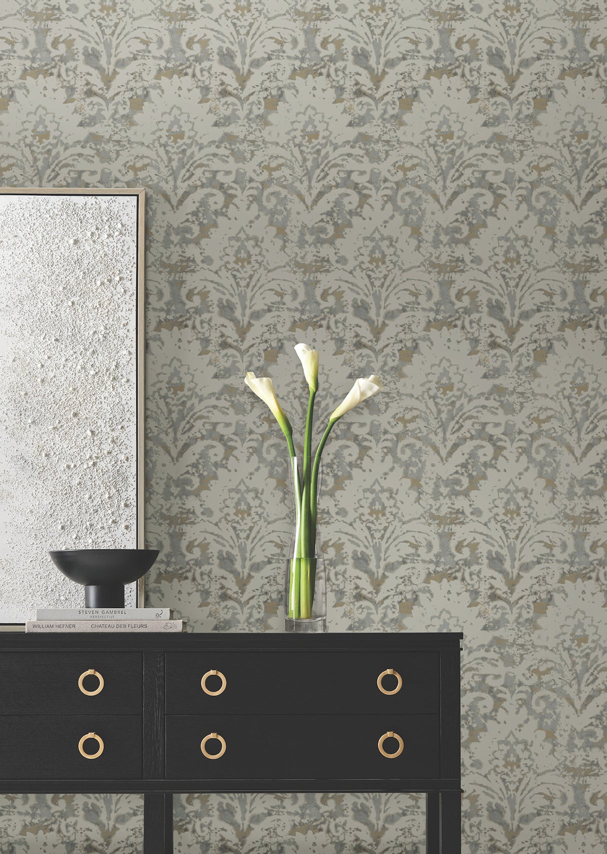 Eade’s Velvet Crush Damask Taupe & Gold