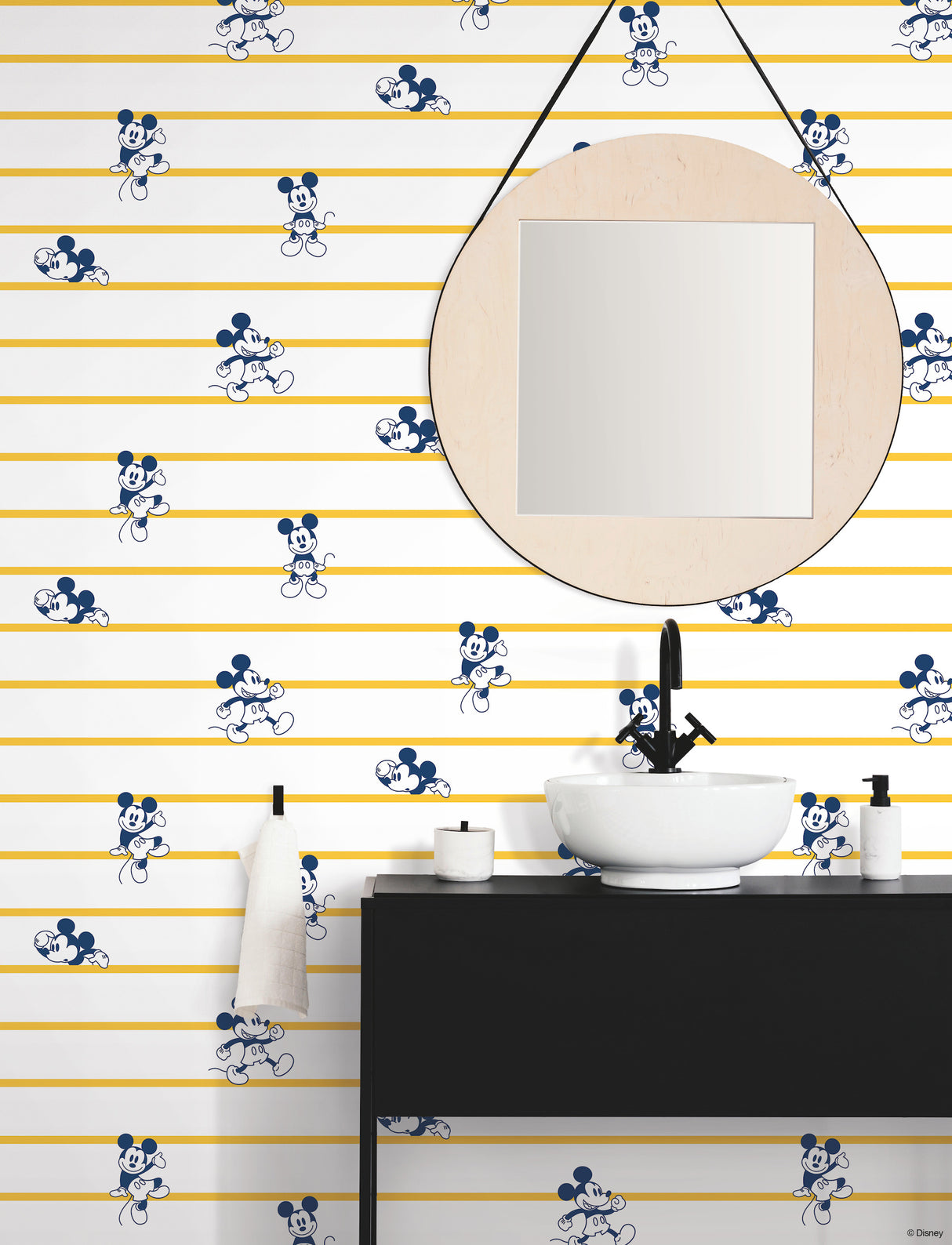 York DI0931 Disney Mickey Mouse Stripe Yellow Wallpaper