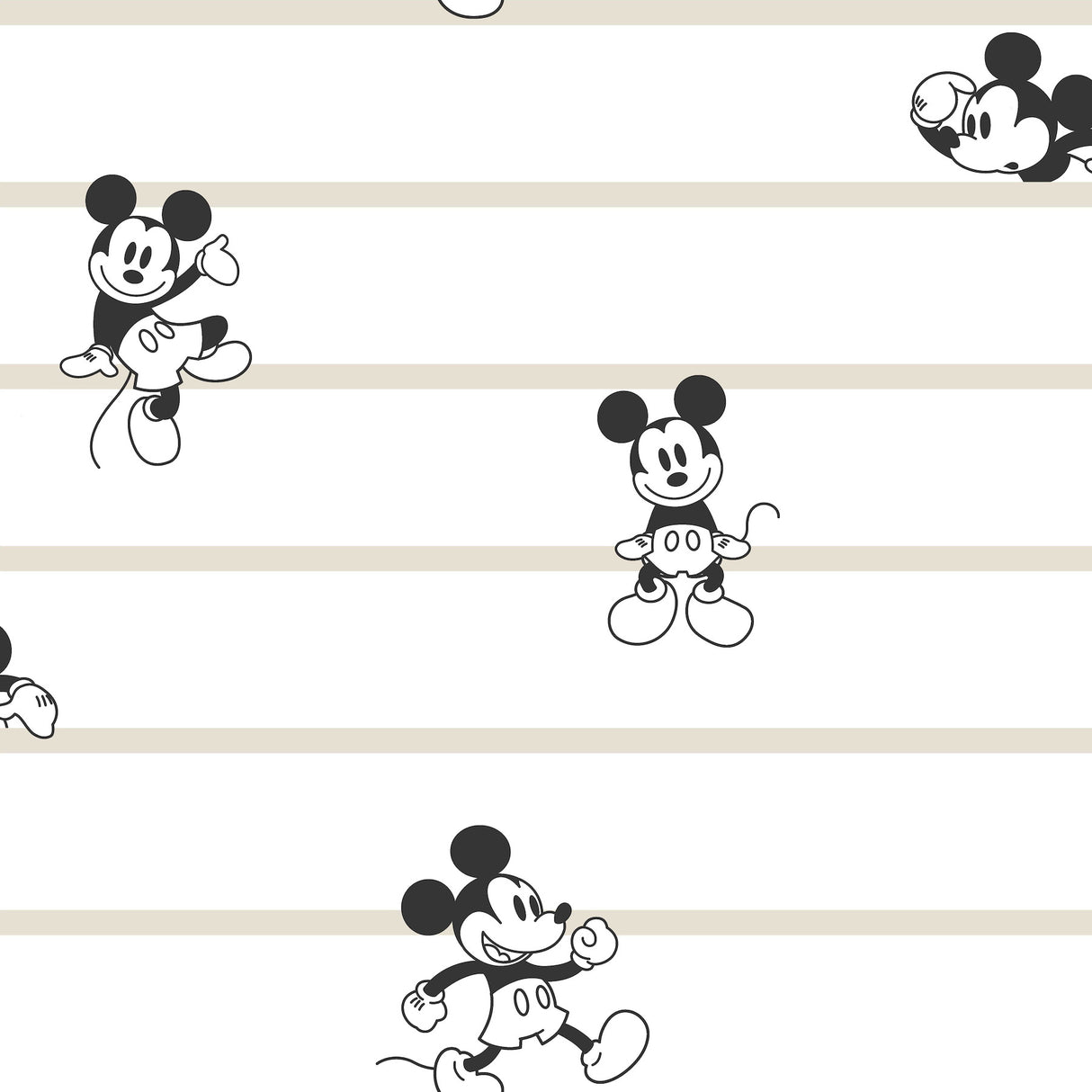 York DI0932 Disney Mickey Mouse Stripe Black & White Wallpaper
