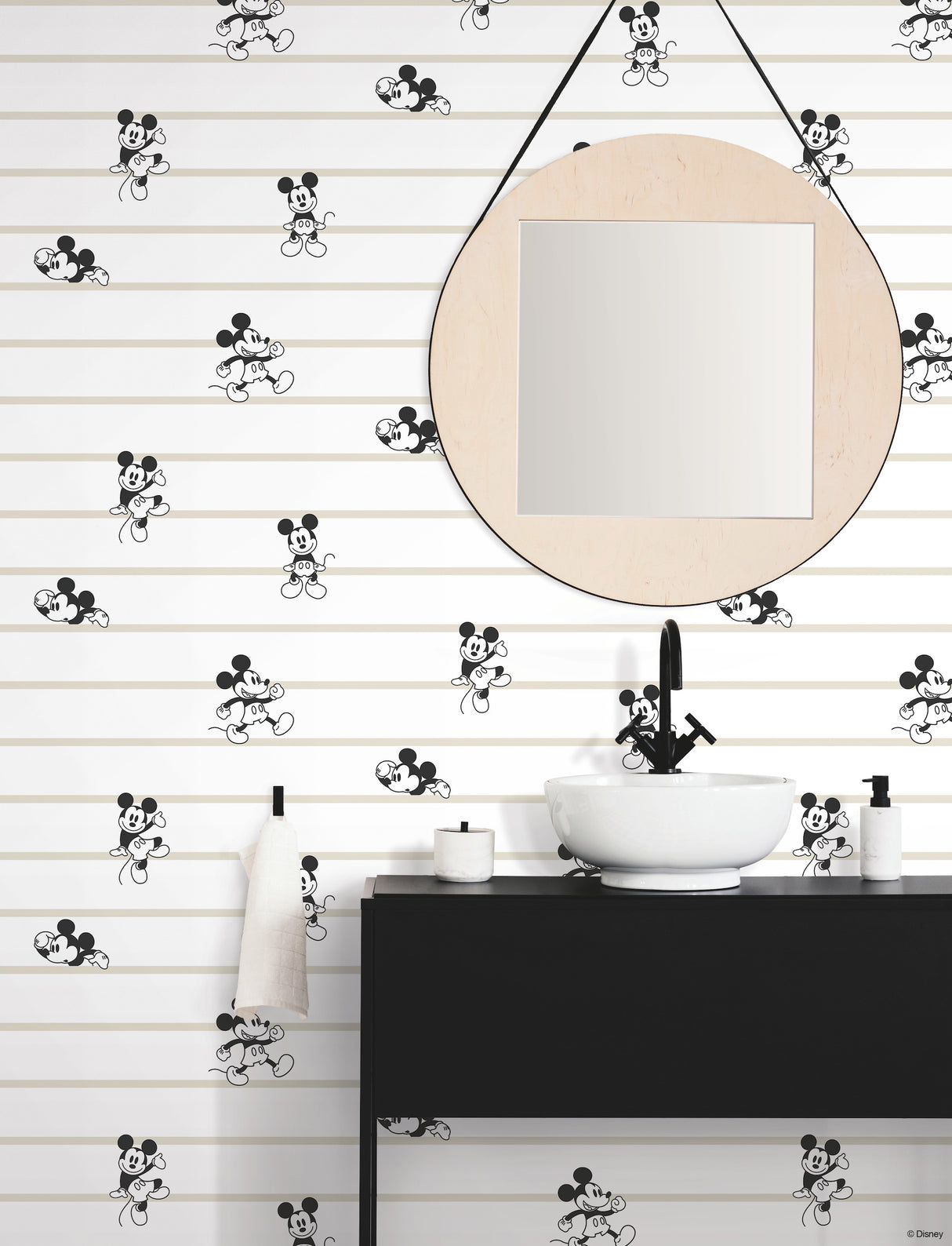York DI0932 Disney Mickey Mouse Stripe Black & White Wallpaper