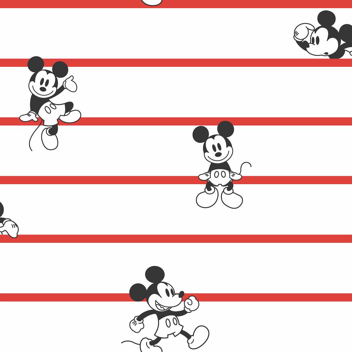 York DI0933 Disney Mickey Mouse Stripe Red Wallpaper