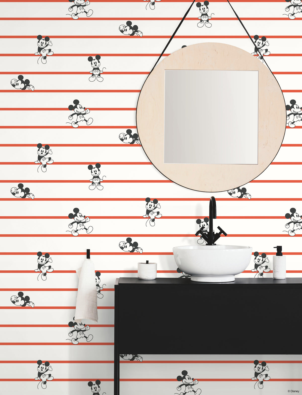 York DI0933 Disney Mickey Mouse Stripe Red Wallpaper