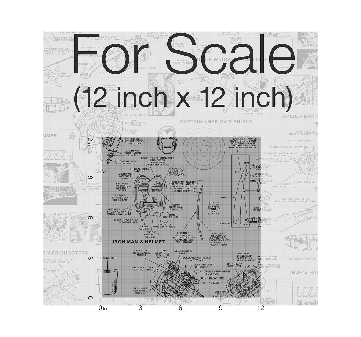 York DI0936 Marvels Heroes Schematics Grey & Black Wallpaper