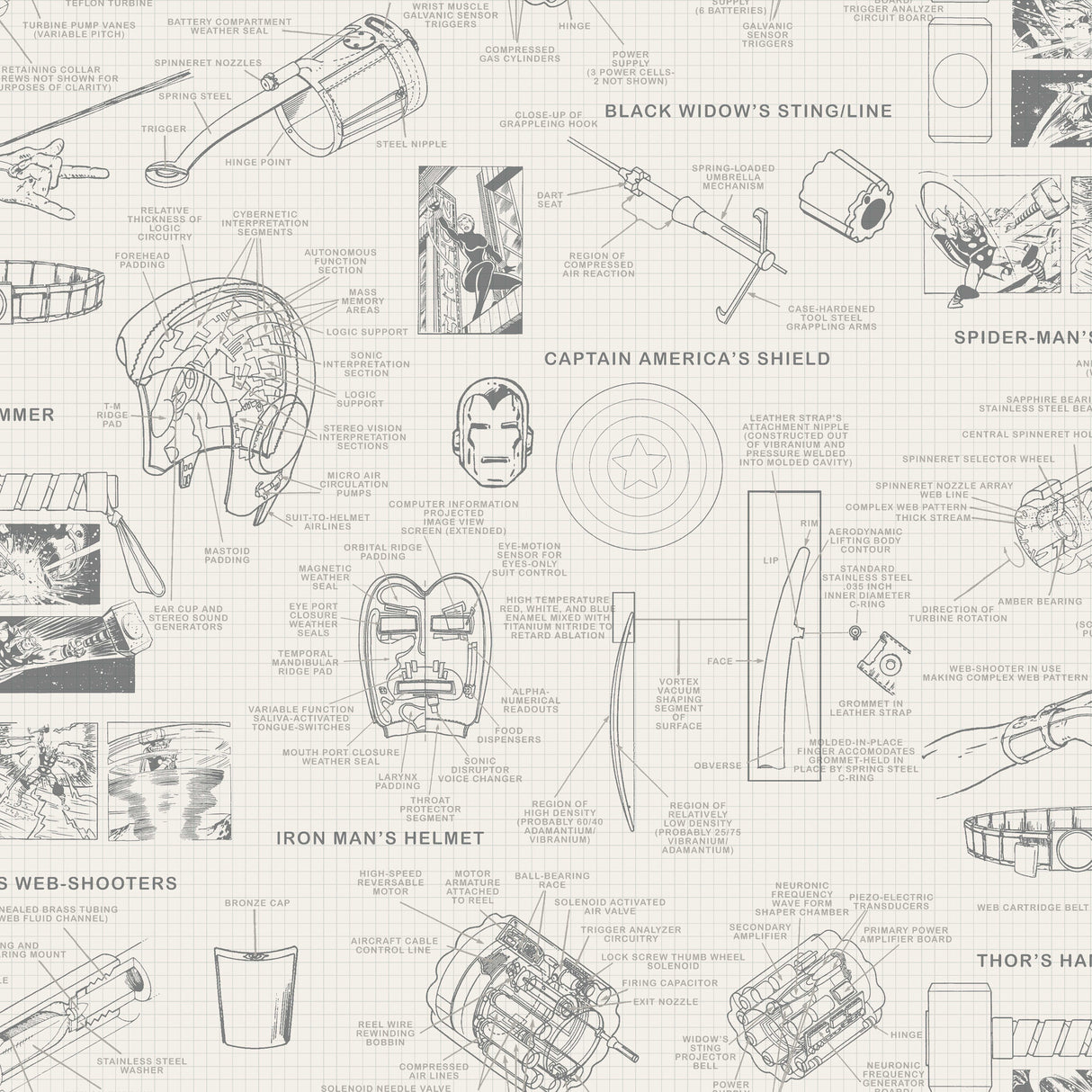 York DI0937 Marvels Heroes Schematics Cream Wallpaper