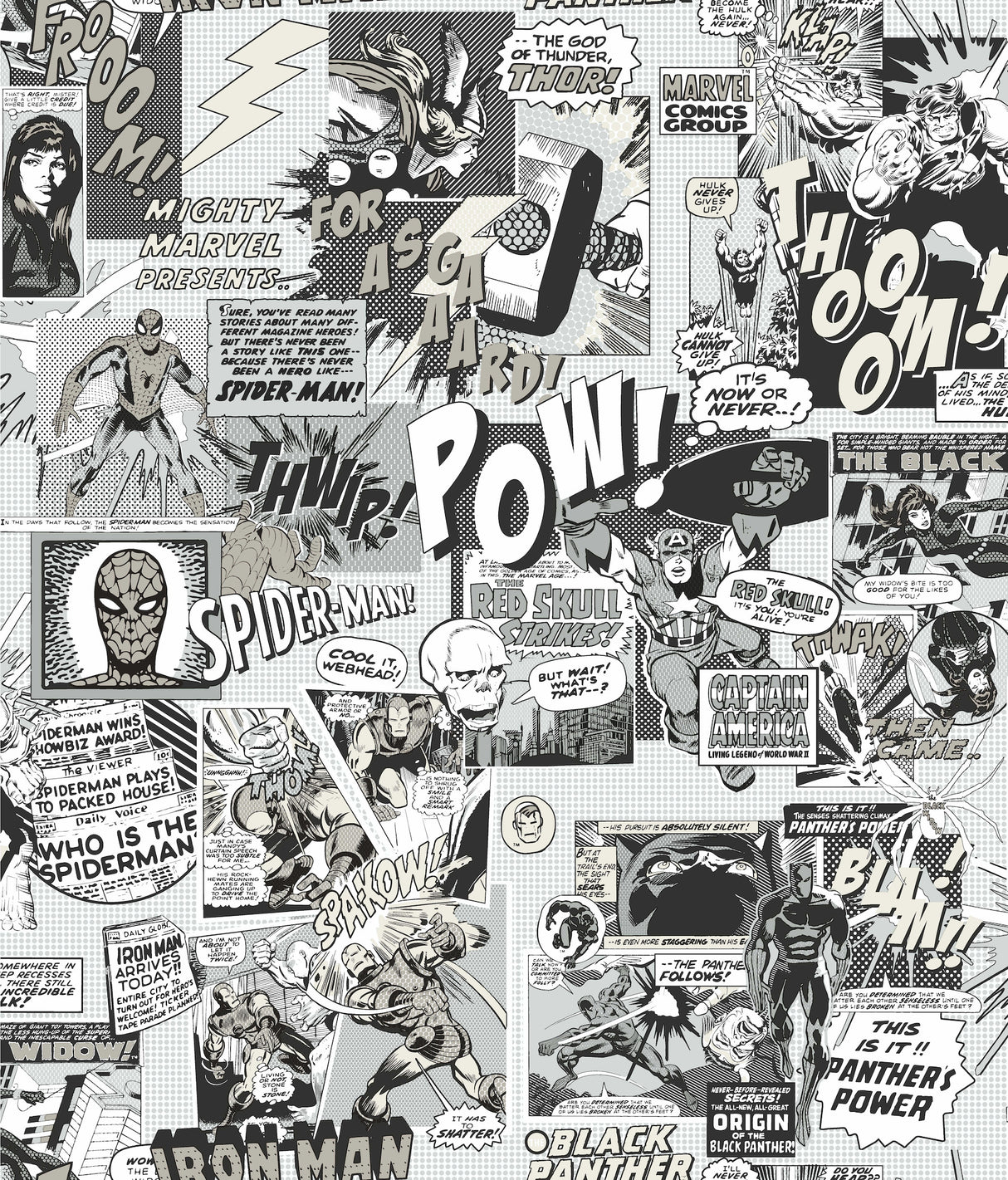 York DI0946 Marvel Comics Pow! Black & White Wallpaper