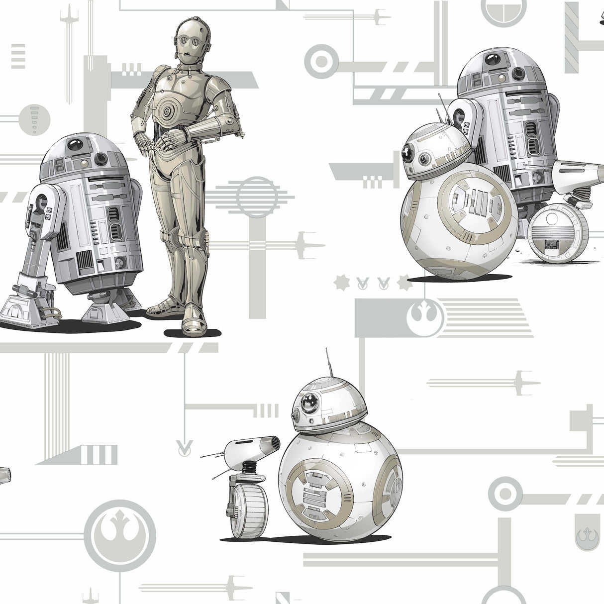 York DI0947 Star Wars: The Rise of Skywalker, Droids! Black & White Wallpaper