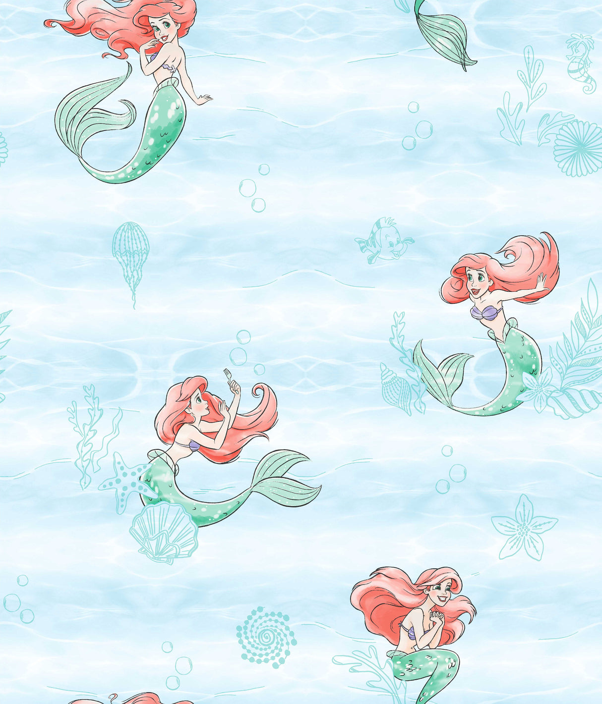 York DI0954 Disney The Little Mermaid Swim Teal Wallpaper