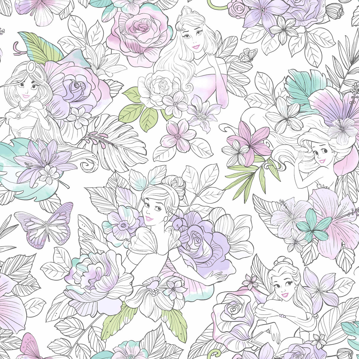 York DI0964 Disney Princess Royal Floral Purple Wallpaper
