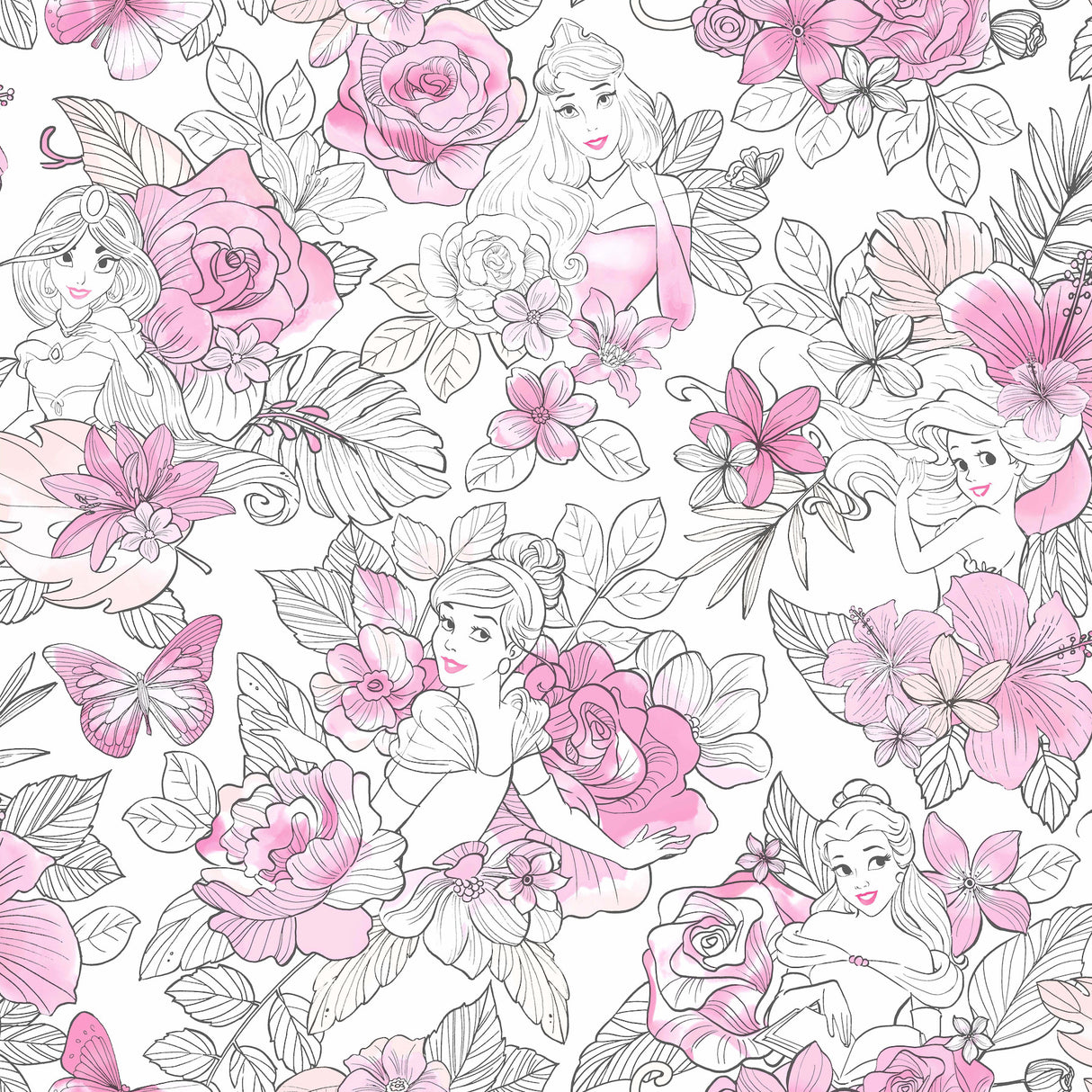 York DI0965 Disney Princess Royal Floral Magenta Wallpaper