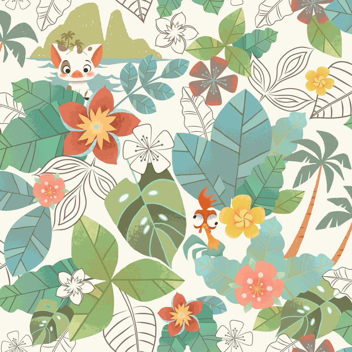 York DI0995 Disney Moana Jungle Red & Green Wallpaper