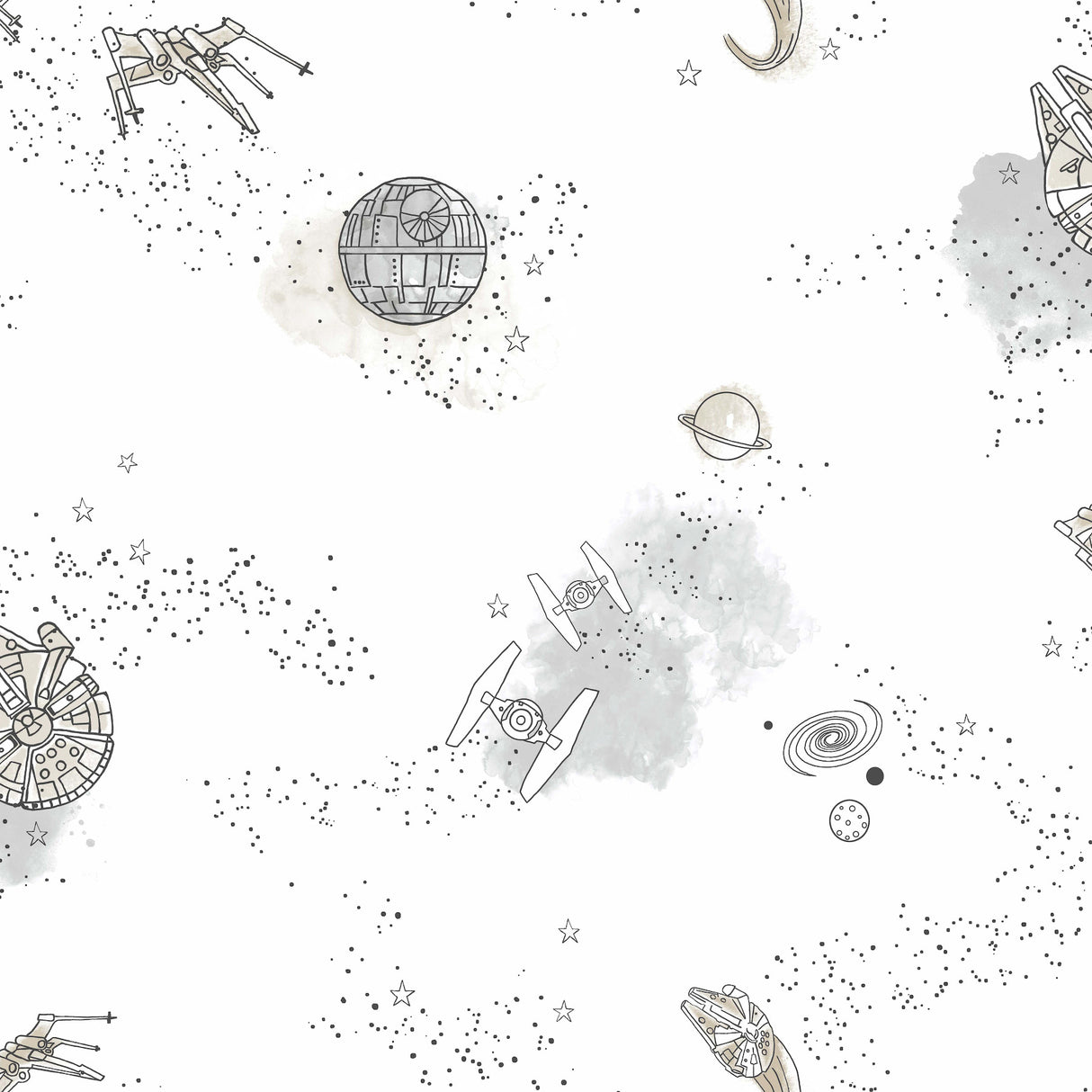 York DI0997 Star Wars: Good Night Galaxy Black & White Wallpaper