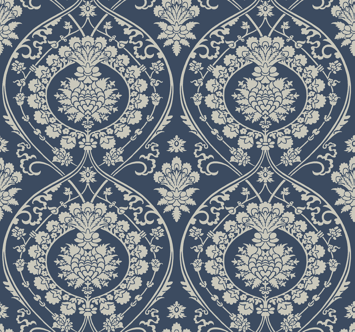 York DM4901 Imperial Damask Navy & Silver Wallpaper