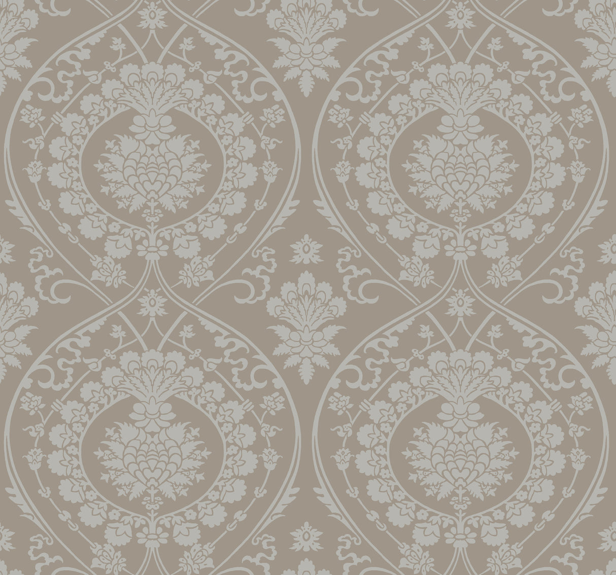 York DM4902 Imperial Damask Beige & Silver Wallpaper