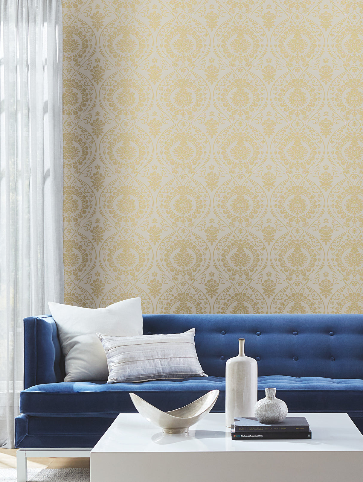 York DM4903 Imperial Damask Off White & Gold Wallpaper