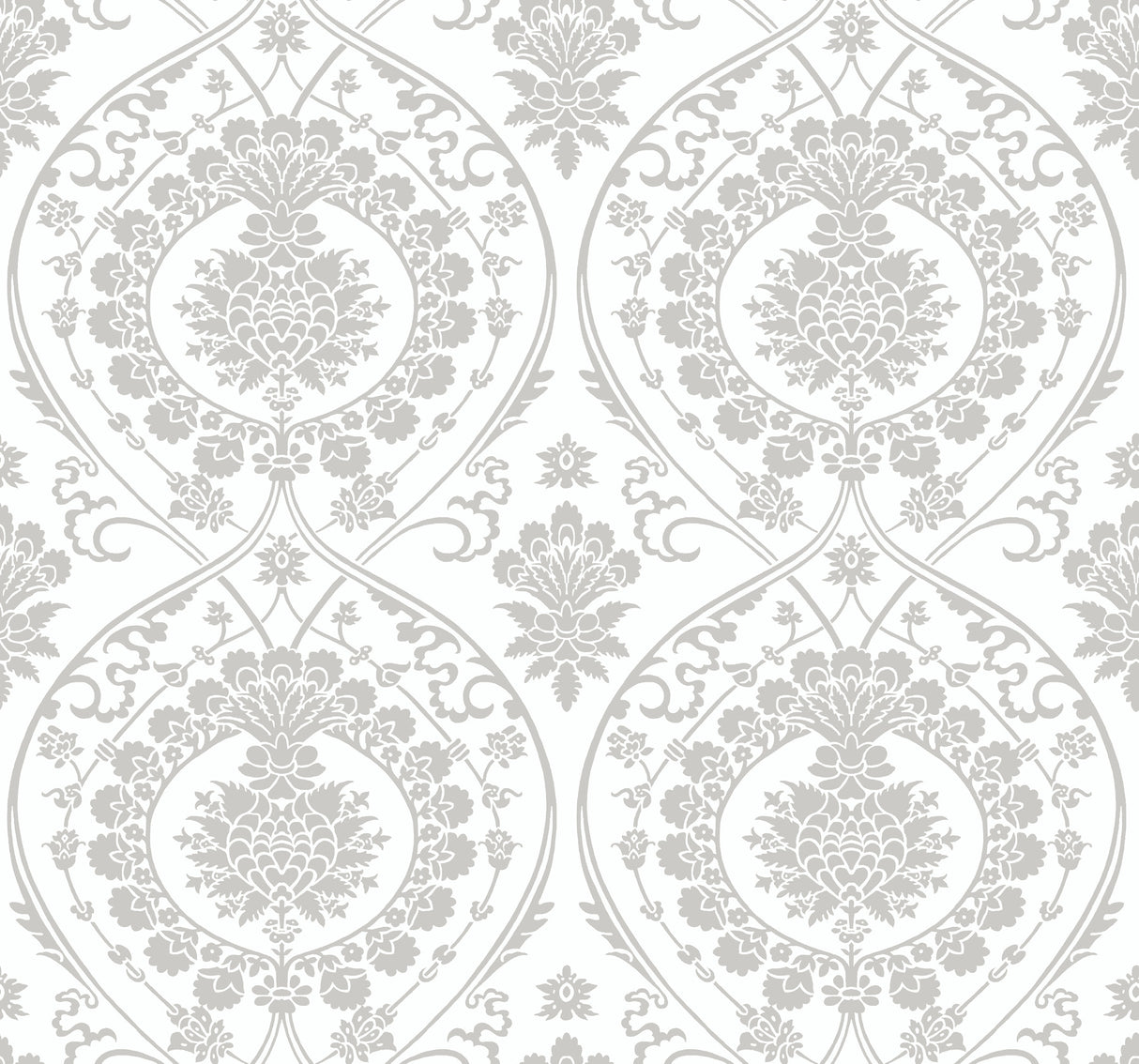 York DM4905 Imperial Damask White & Silver Wallpaper