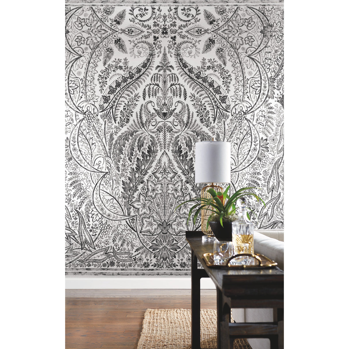 York DM4911M Jaipur Paisley Damas Black Wall Mural