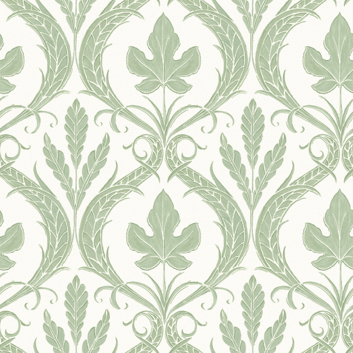 York DM4921 Adirondack Damask Green & White Wallpaper