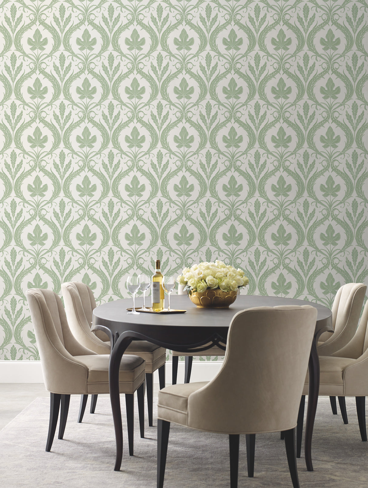 York DM4921 Adirondack Damask Green & White Wallpaper