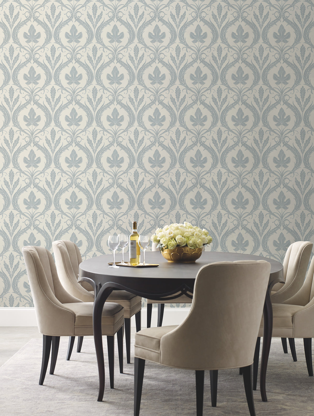 York DM4922 Adirondack Damask Blue & Beige Wallpaper