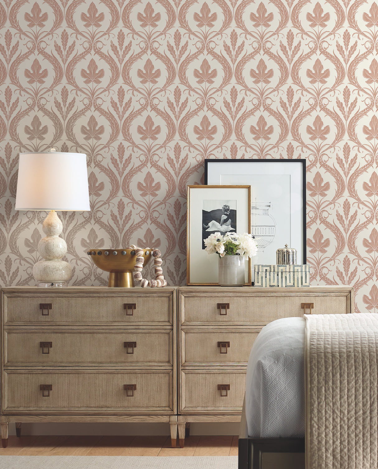York DM4923 Adirondack Damask Brown & Beige Wallpaper