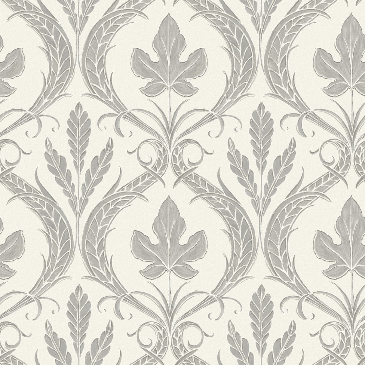 York DM4925 Adirondack Damask Grey & Beige Wallpaper