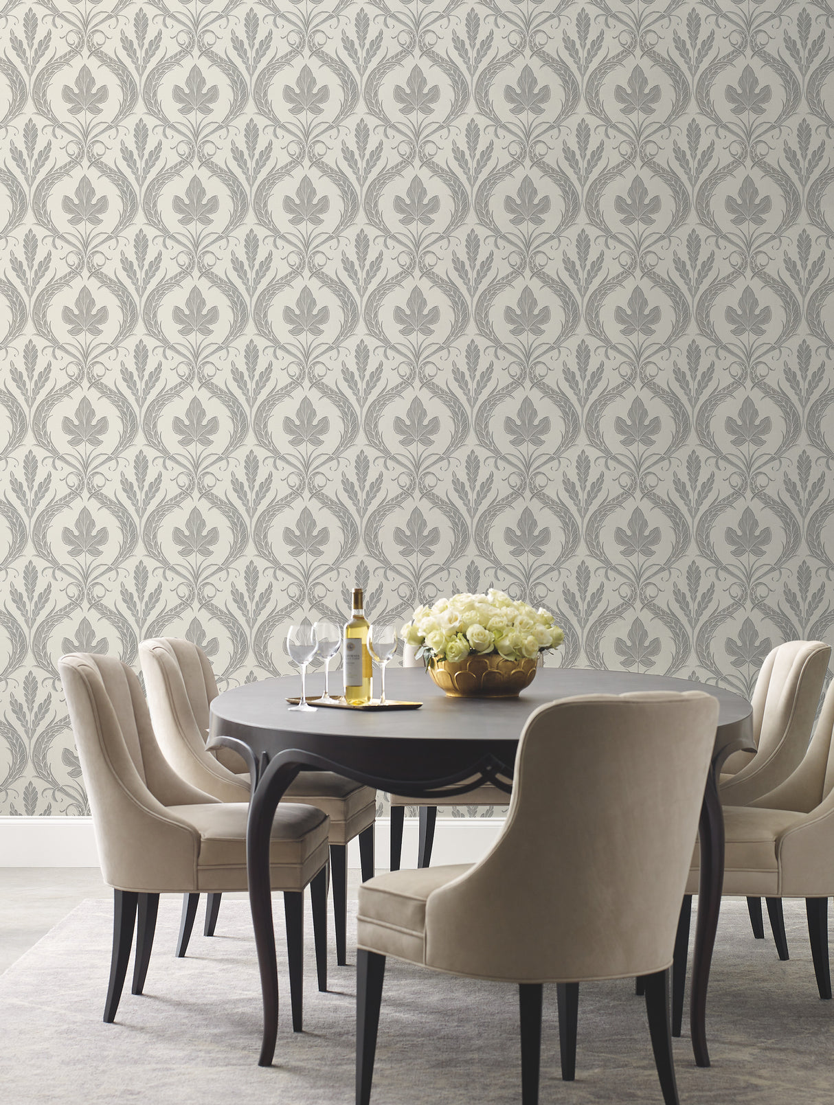 York DM4925 Adirondack Damask Grey & Beige Wallpaper